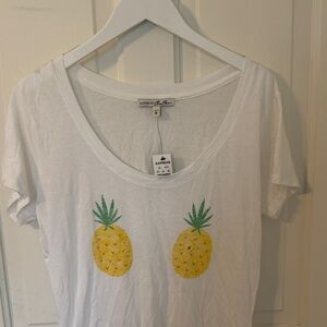 Express White Tee with Yellow & Green Pineapple Print